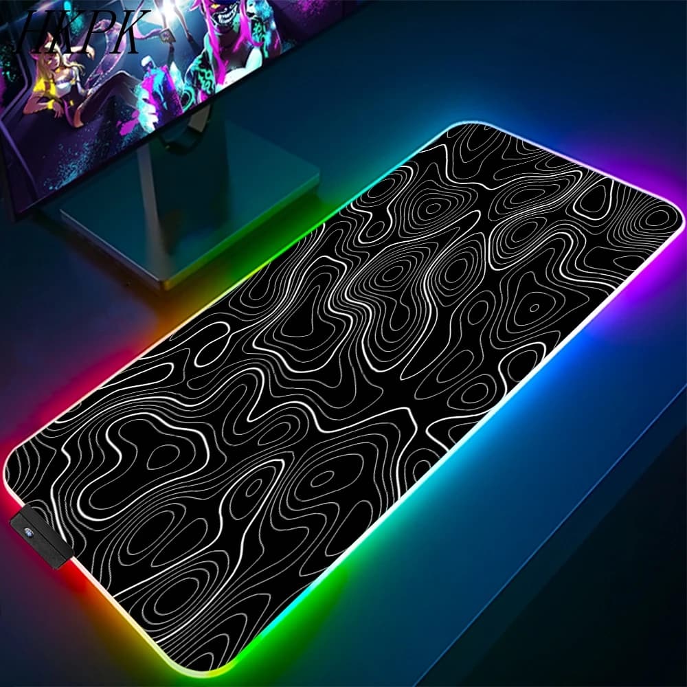 90x40 cm Black and white line RGB Game mouse pad Big player mouse mat Computer game keyboard Desk LED backlit mouse pad