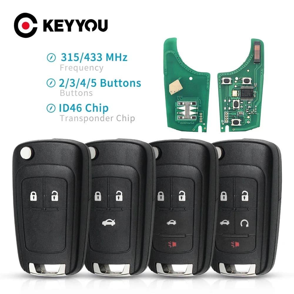 Chiave a distanza per allarme auto KEYYOU adatta per Chevrolet Malibu Cruze Aveo Spark Sail 2/3/4/5 pulsanti 433MHz ID46 Chip serratura della porta