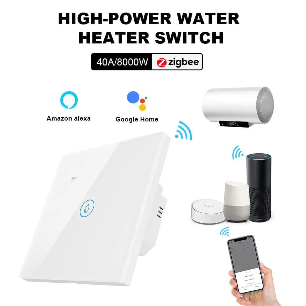 Interruttore tattile per scaldabagno WiFi intelligente Zigbee, standard UE, controllo vocale, conto alla rovescia, pannello in vetro, controllo vocale