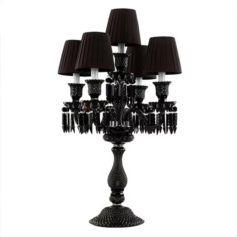 Lampada da scrivania in cristallo con paralume in tessuto nero in stile moderno