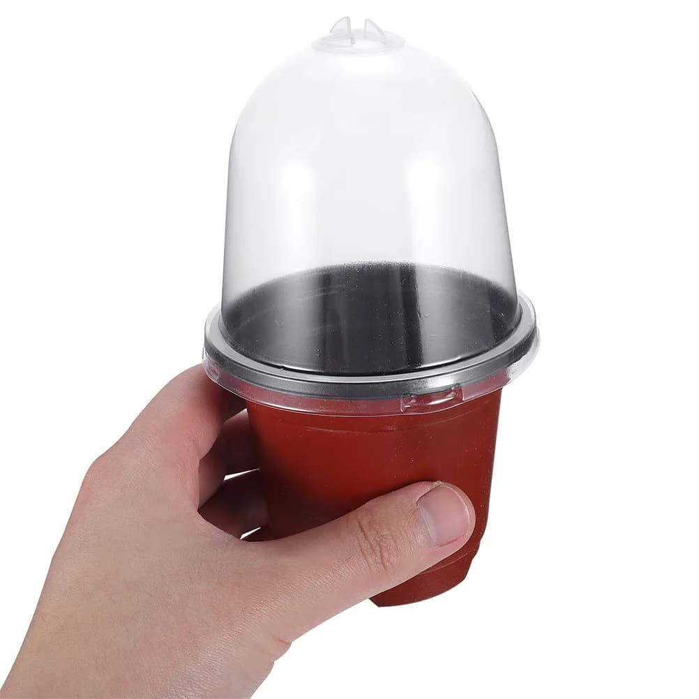 Set di 5 Vasi per Piante con Cupola Trasparente in Plastica Nera per Giardinaggio Interno ed Esterno, Fiori e Ortaggi