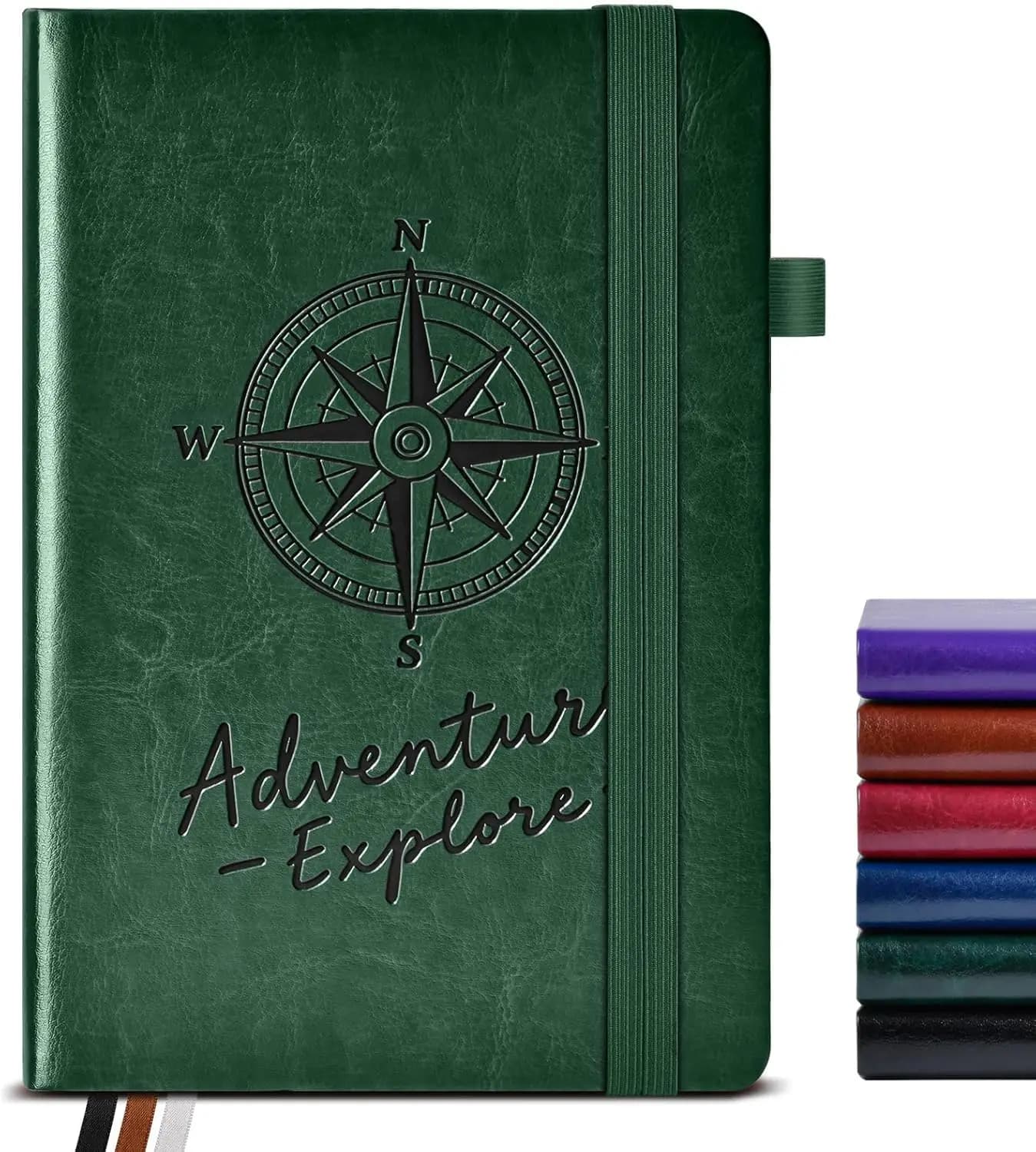 Diary A5 with hard cover, 160 pages to draw, write, travel - Unlined notebook with elastic closure (Verde)