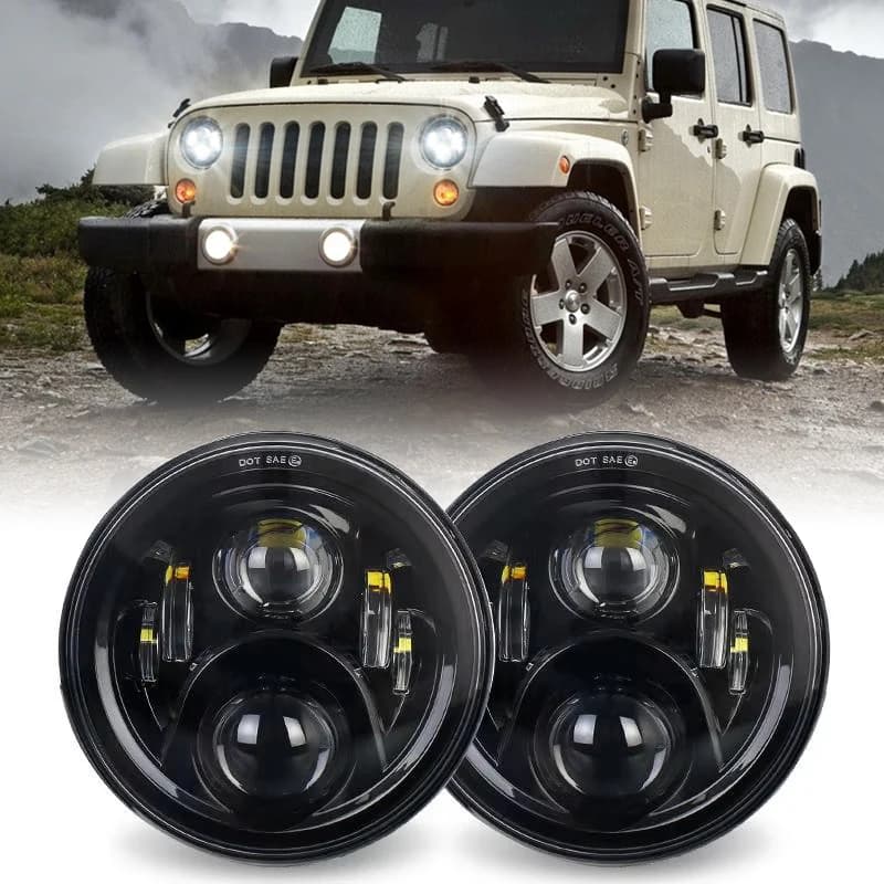 OVOVS 7 Inch Round LED Headlight High Low Beam Black LED Headlamp For Jeep Wrangler JK Hummer Royal Enfield Motorcycle