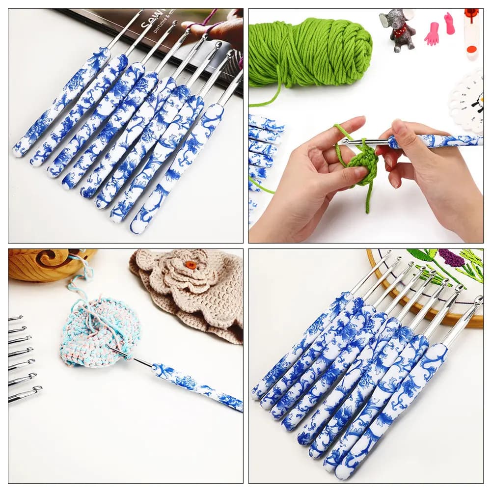 8Pcs Crochet Hooks Set Aluminum Yarn Tools Small Needles Kit Sweater Braid Hat Gloves Scarf Weaving Crafts Durable Sturdy