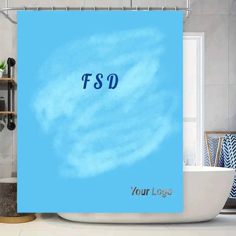Tende da doccia stampate con logo personalizzato per l'arredamento del bagno Tessuto impermeabile con anelli a gancio antiruggine Set modello sbiadito azzurro