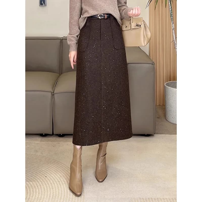 Women's Melard sequin skirt Winter trapeze skirt for slim fit commuting