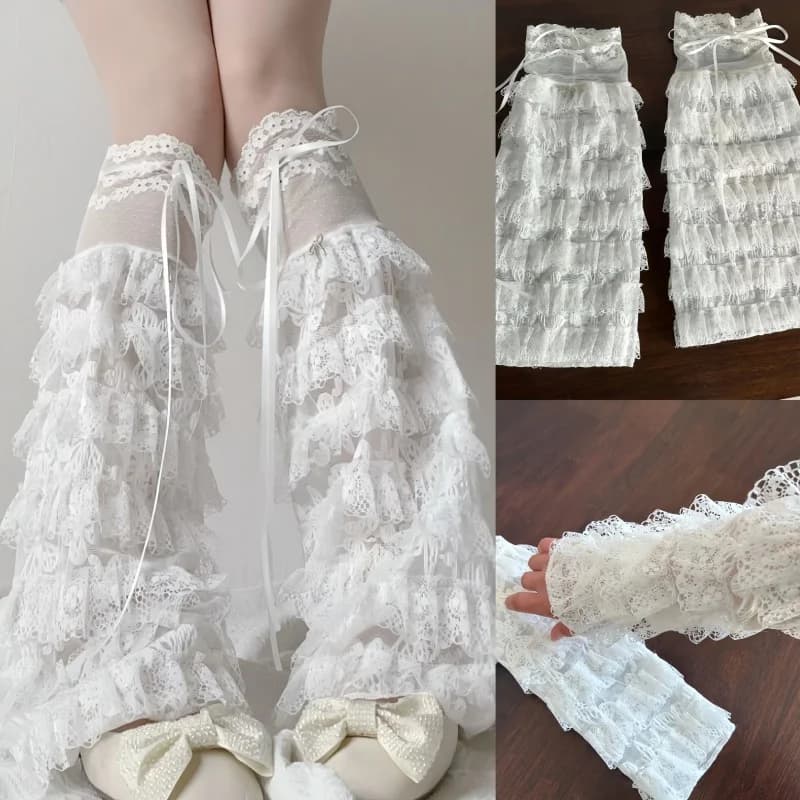 New Japanese Subcultural Y2K Collection: Plates with Lace and Flakes, Lolita Style, Net, Length to the Feet