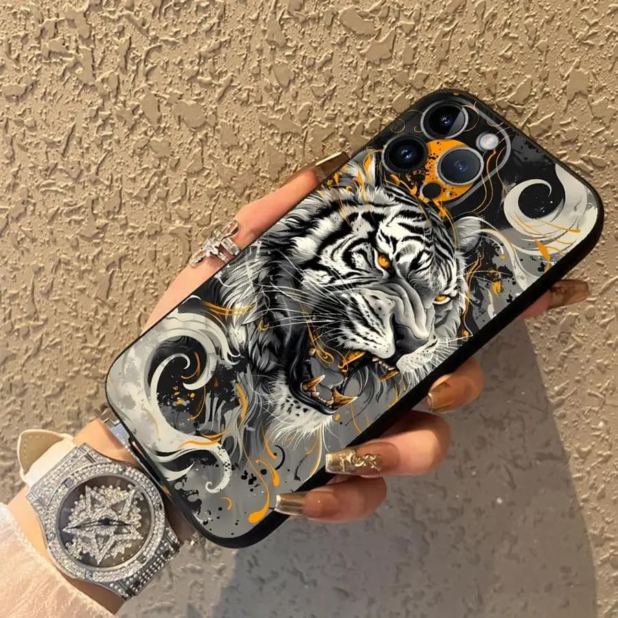 Custodia Feroce White Tiger di moda di lusso per iPhone XR 13 12 11 17 Pro Max 17Air 7 8 15 16 14 Plus XS Max Cover morbida nera per telefono