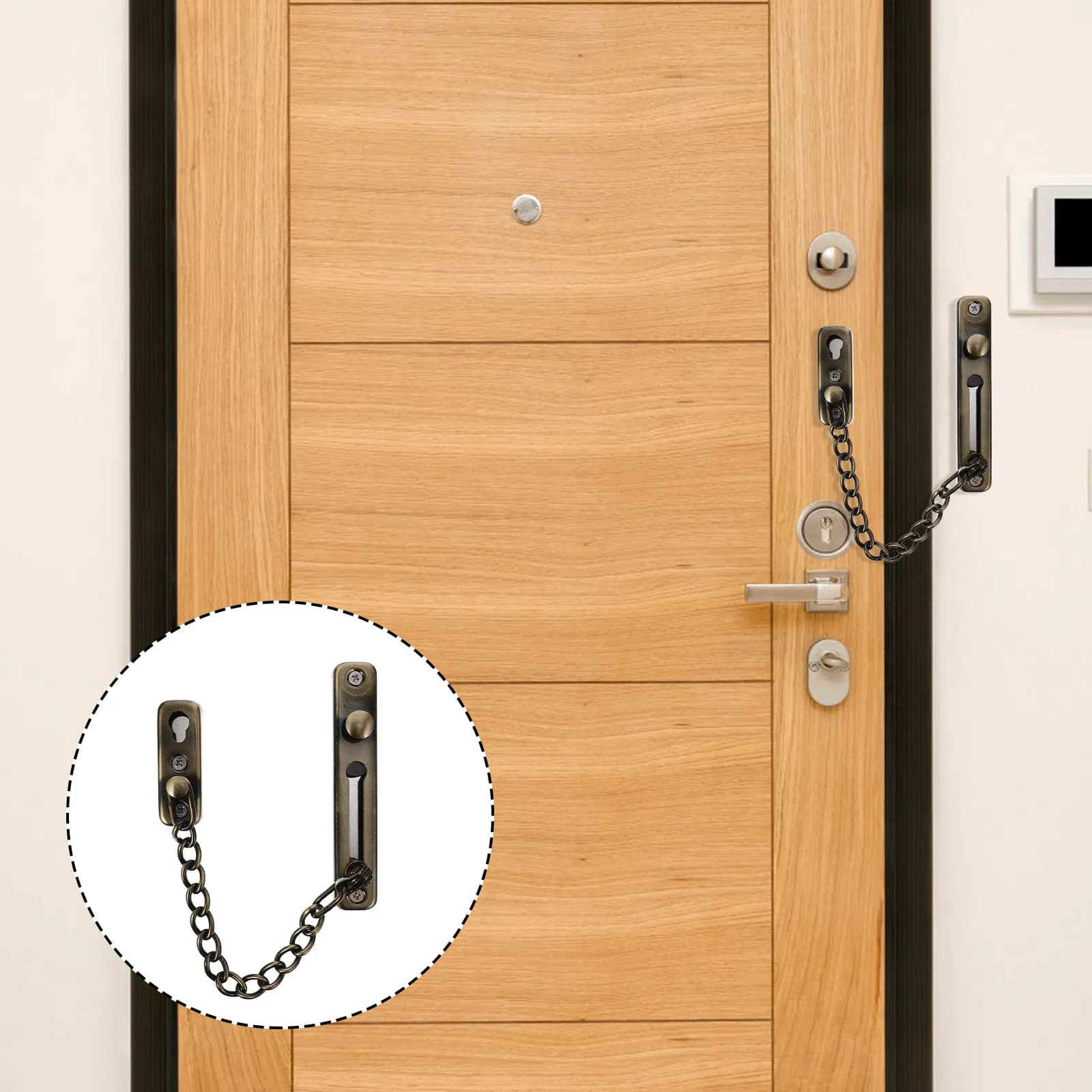 Catena di Sicurezza Premium in Acciaio Inossidabile per Porte, Senza Fori, Resistente, per Porte Interne, Protezione Bambini e Casa
