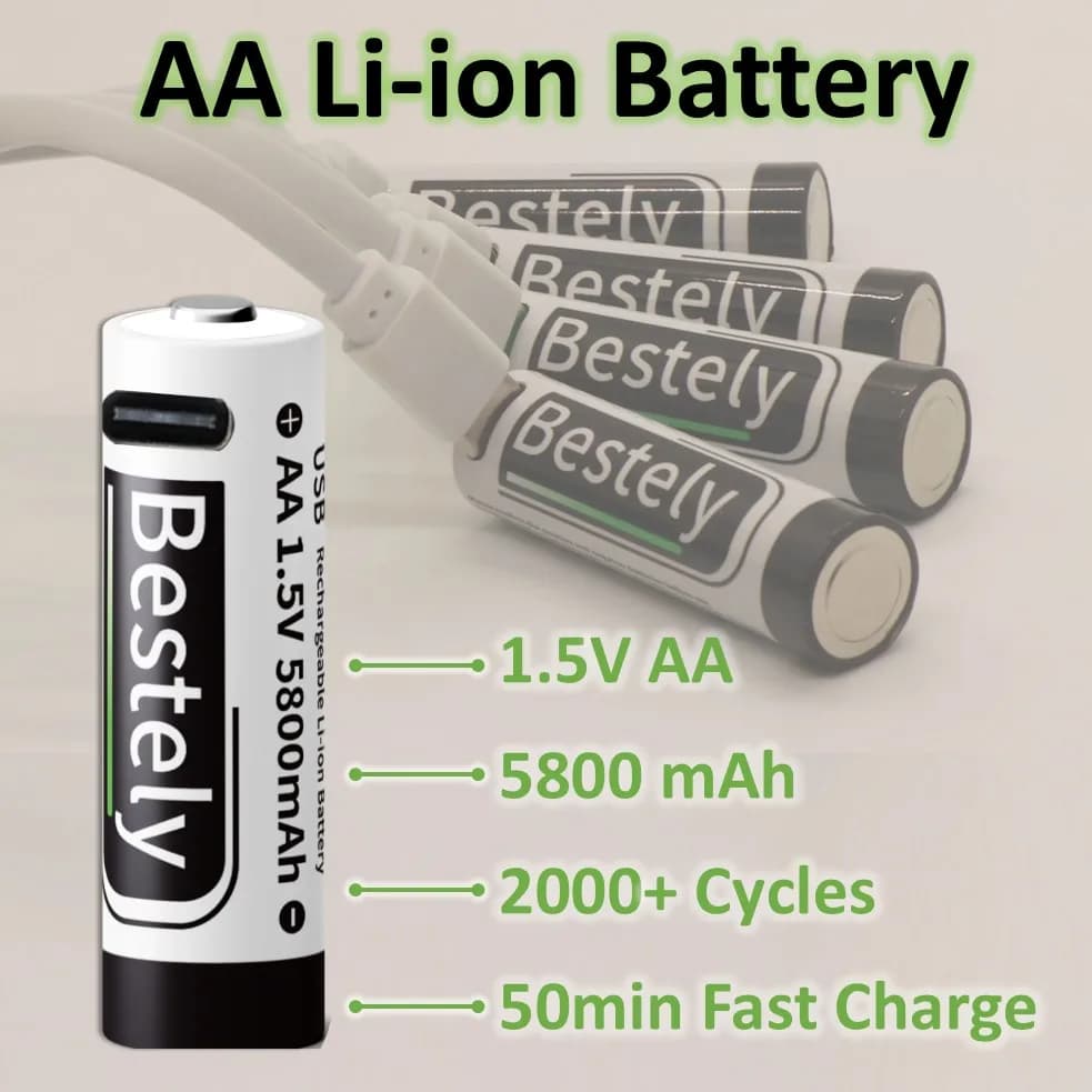 Batterie ricaricabili AA USB-C da 5800 mAh Carica rapida da 50 minuti, oltre 2000 cicli Batteria agli ioni di litio per case intelligenti/giochi/telecamere di sicurezza