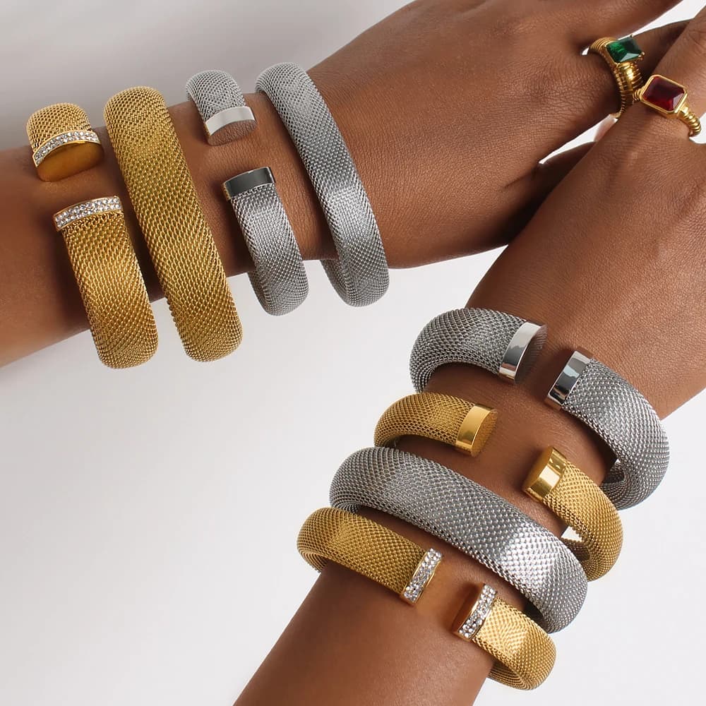 Bracciale rigido aperto in acciaio inossidabile 304L di vendita calda alla moda con ciondolo largo 12 mm 16 mm di spessore gioielli da polso in metallo placcato oro 18 carati