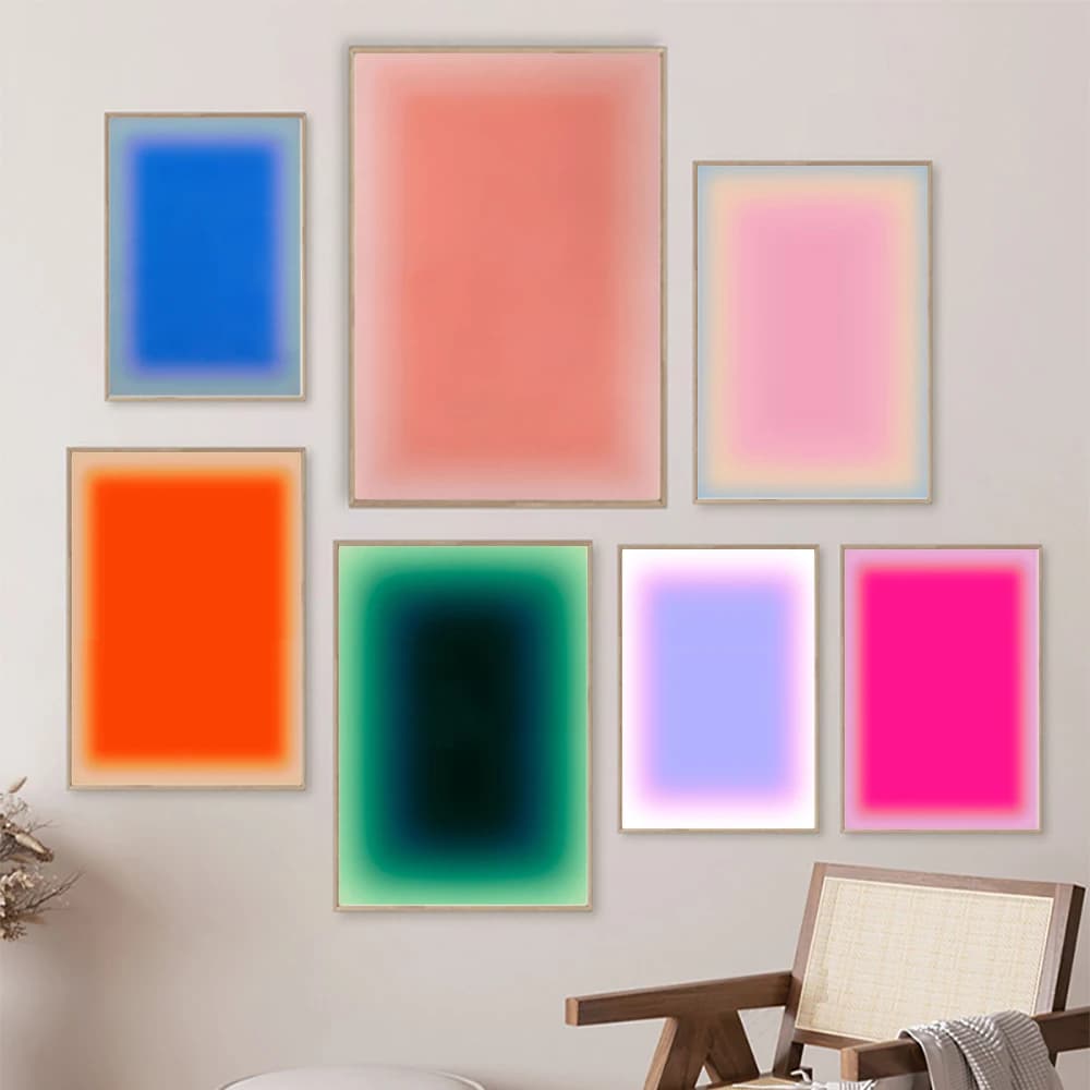 Gradient Art Print Colourful Aura Poster Pastel Pink and Orange Aura Canvas Painting Trendy Wall Pictures Aesthetic Room Deco