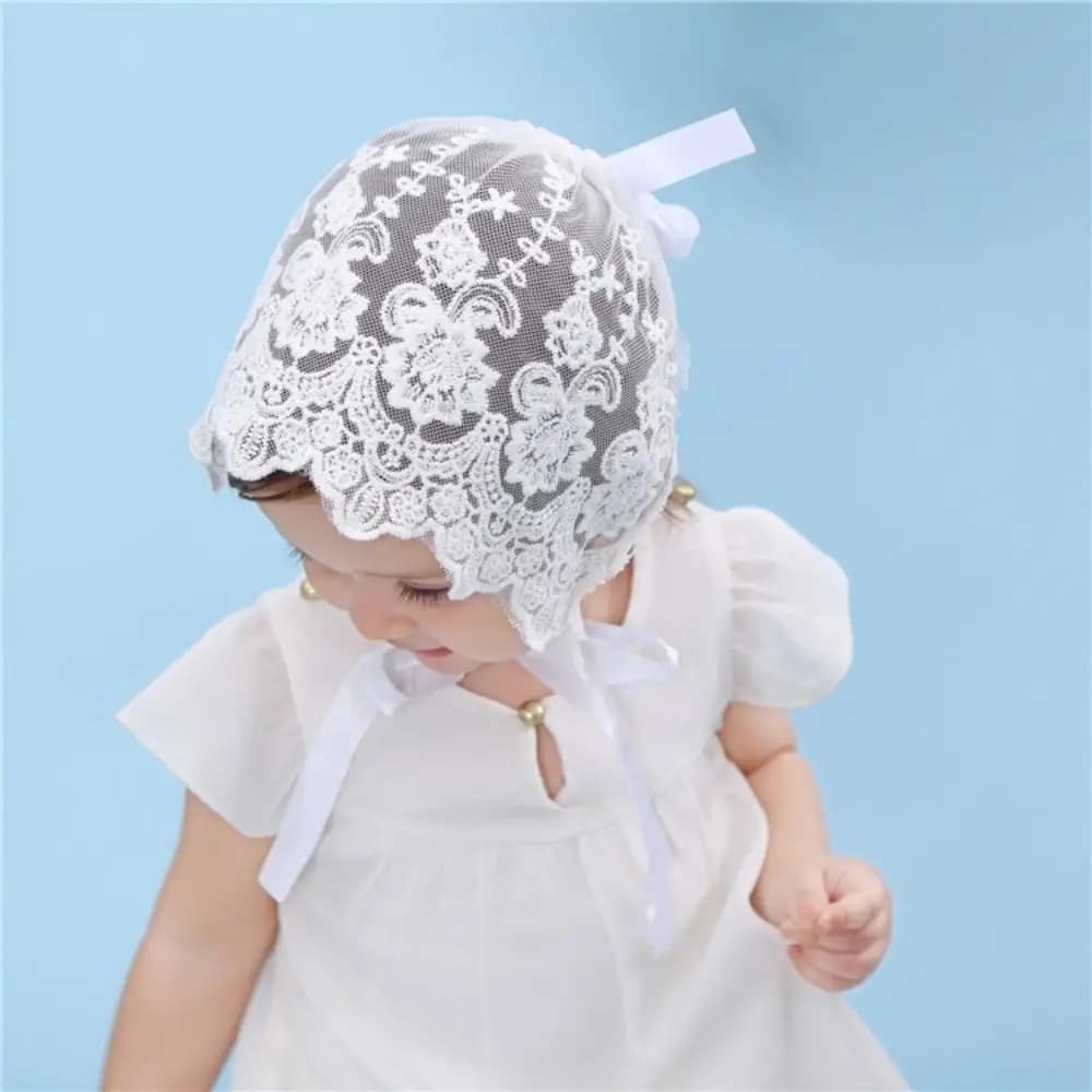 Lightweight Lace Hat with Volant for Newborns, Breathable, Solar Protection, Baby Lace Hat, Princess Hat for Newborns 0-2 Years