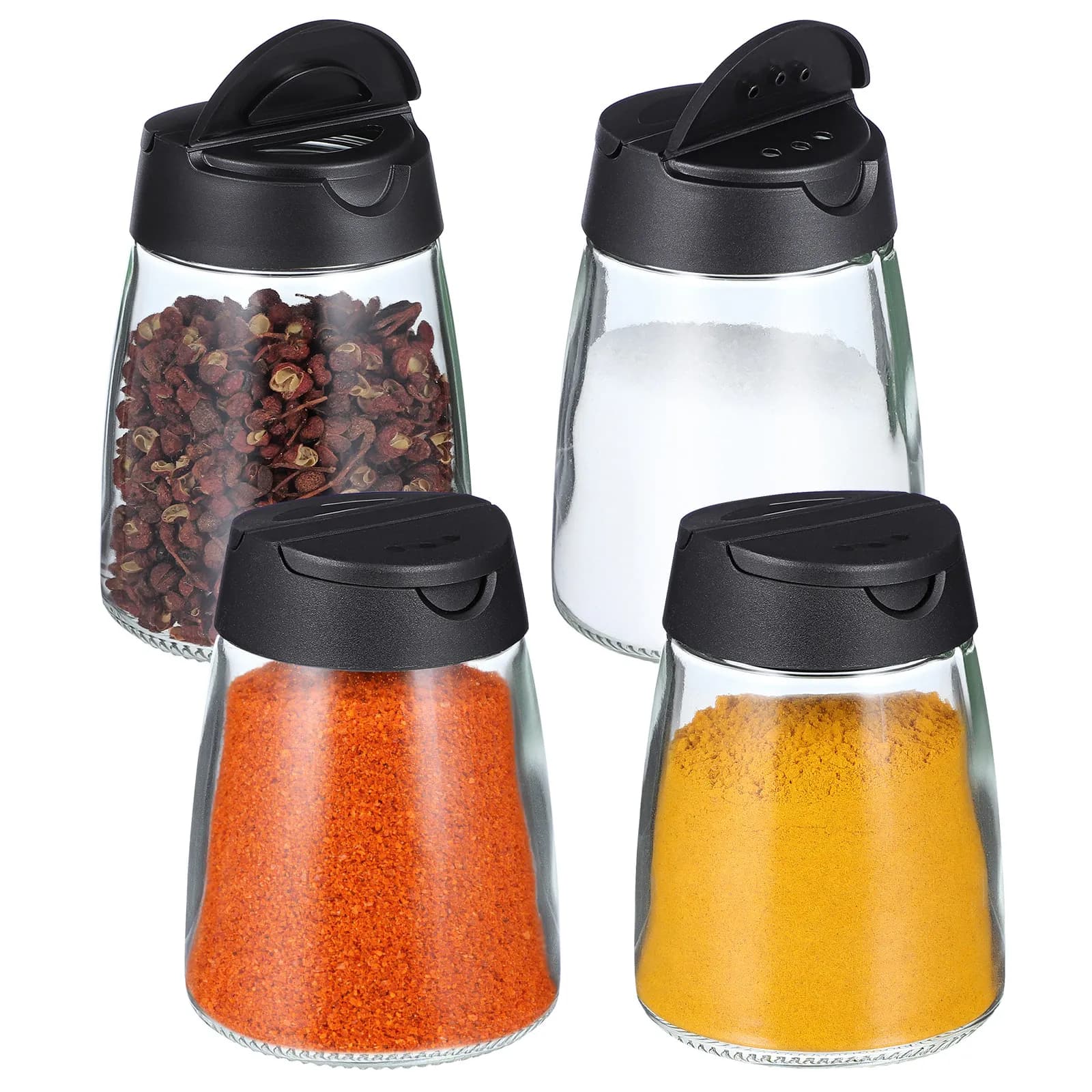 4Pcs Glass Seasoning Bottle Set Double Cover Spice Jar Pepper Salt Shaker Condiment Container for Kitchen Bbq Dining Table