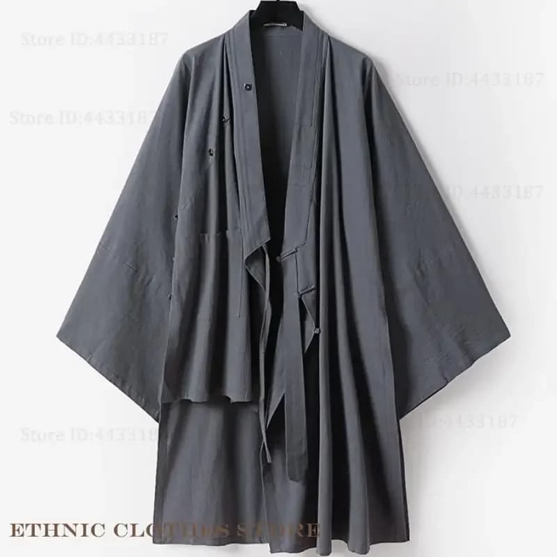 Kimono giapponese Cardigan Costume da samurai Plus Size Accappatoio Yukata Haori da uomo Giacca tradizionale in cotone e lino Harajuku