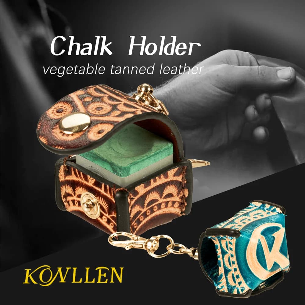 KONLLEN Pool Cue Chalk Holder Vegetable Tanned Leather Chalk Clip Handmade Billiard Chalk Case for Snooker Accessories