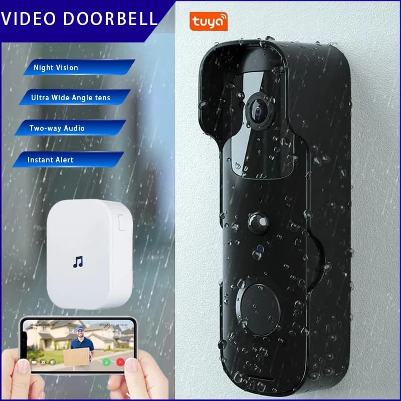 Tuya Campanello wireless intelligente Telecamera WiFi impermeabile 1080P con spioncino digitale e videocitofono Campanello per porte Smart Home
