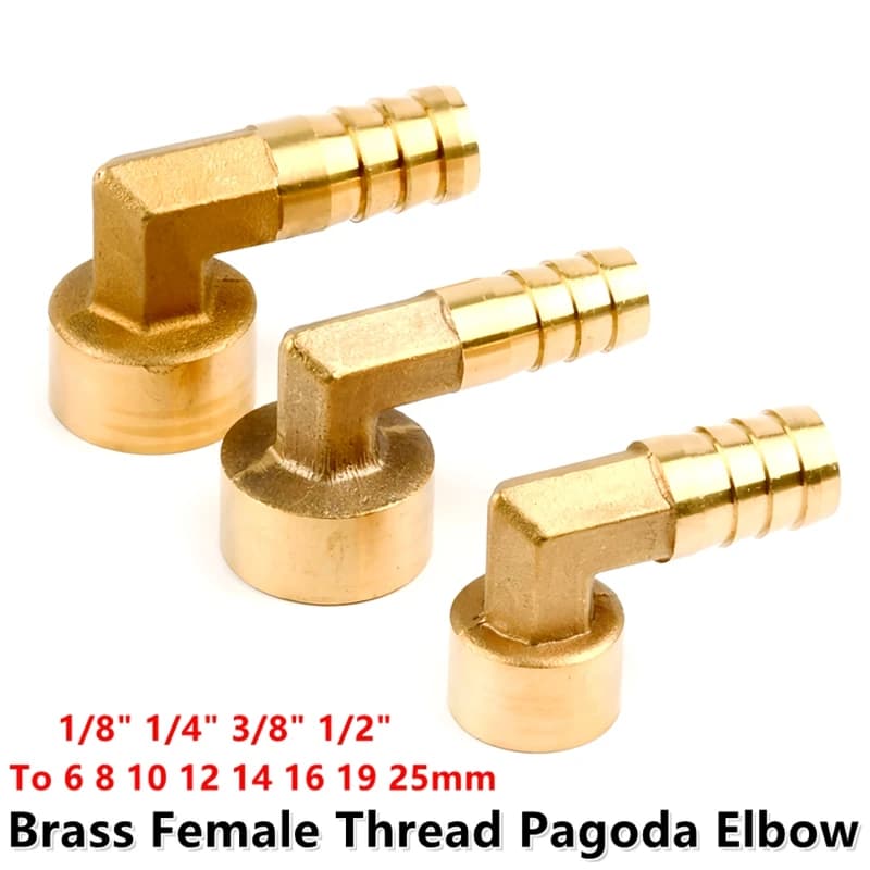 Raccordo in ottone da 1/8, 1/4, 3/8, 1/2 pollice a filettatura femmina da 6~25 mm, connettore a pagoda, adattatore a gomito per pompa acquario e irrigazione giardino