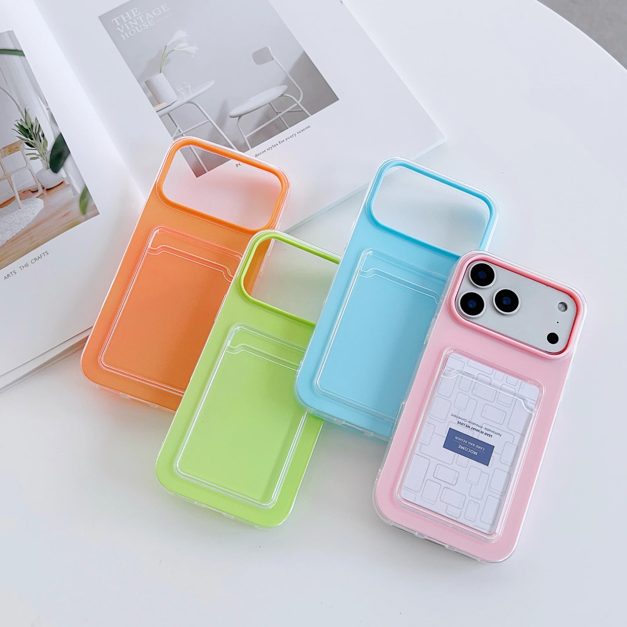 Cover per iPhone 17 16 15 14 13 Pro MAX con clip, colori caramella estivi trasparenti, morbida e anti-shock