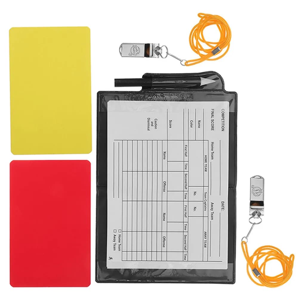 Set Completo da Arbitro di Calcio, Accessori Professionali per Partite, Cartellini Rossi e Gialli, Penna, Blocco Note, Due Fischietti in Metallo