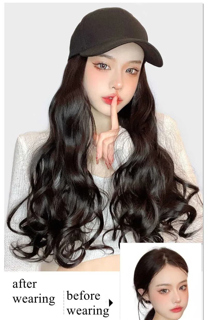 20Inch /50cm Hat Wig for Fashion Women Long Wave Baseball Cap Wig Curly Synthetic Hair Adjustable