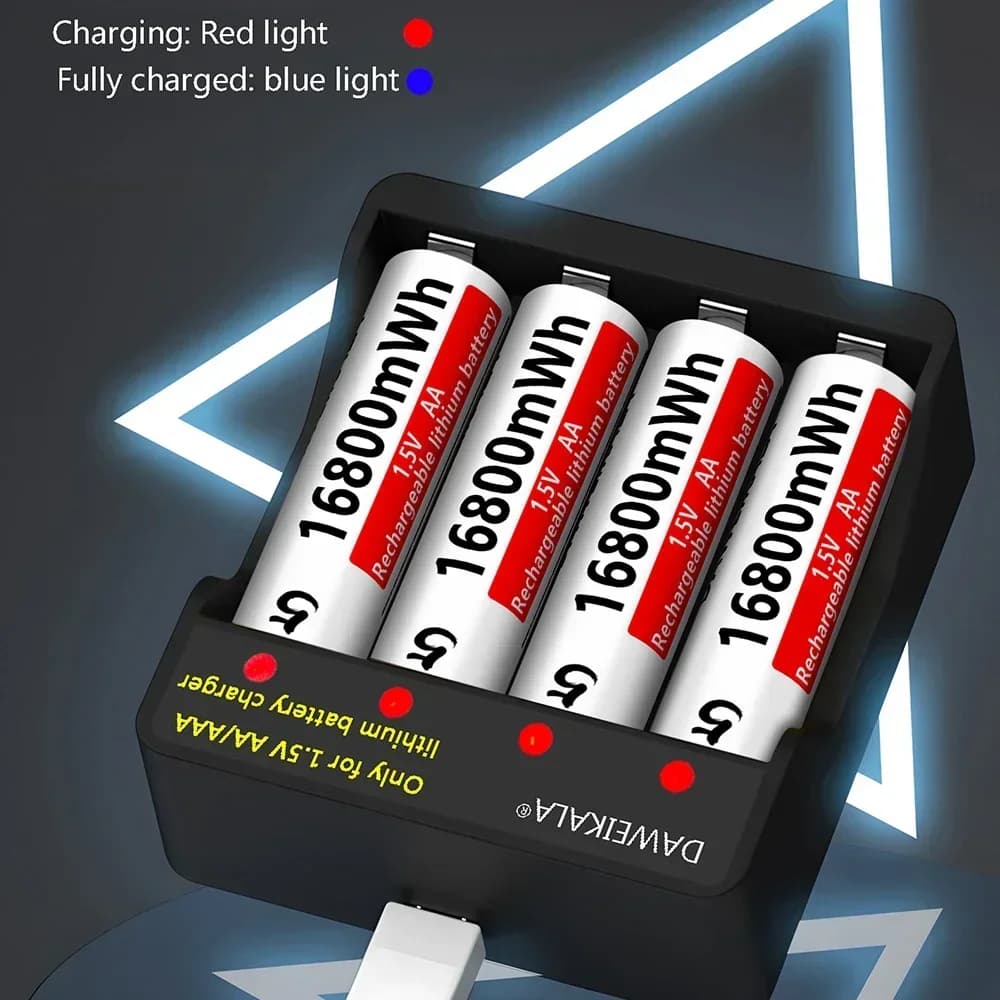 2025 Nuova batteria ricaricabile agli ioni di litio AA 1.5V 16800MWh per giocattoli elettrici con ventola per mouse e telecomando