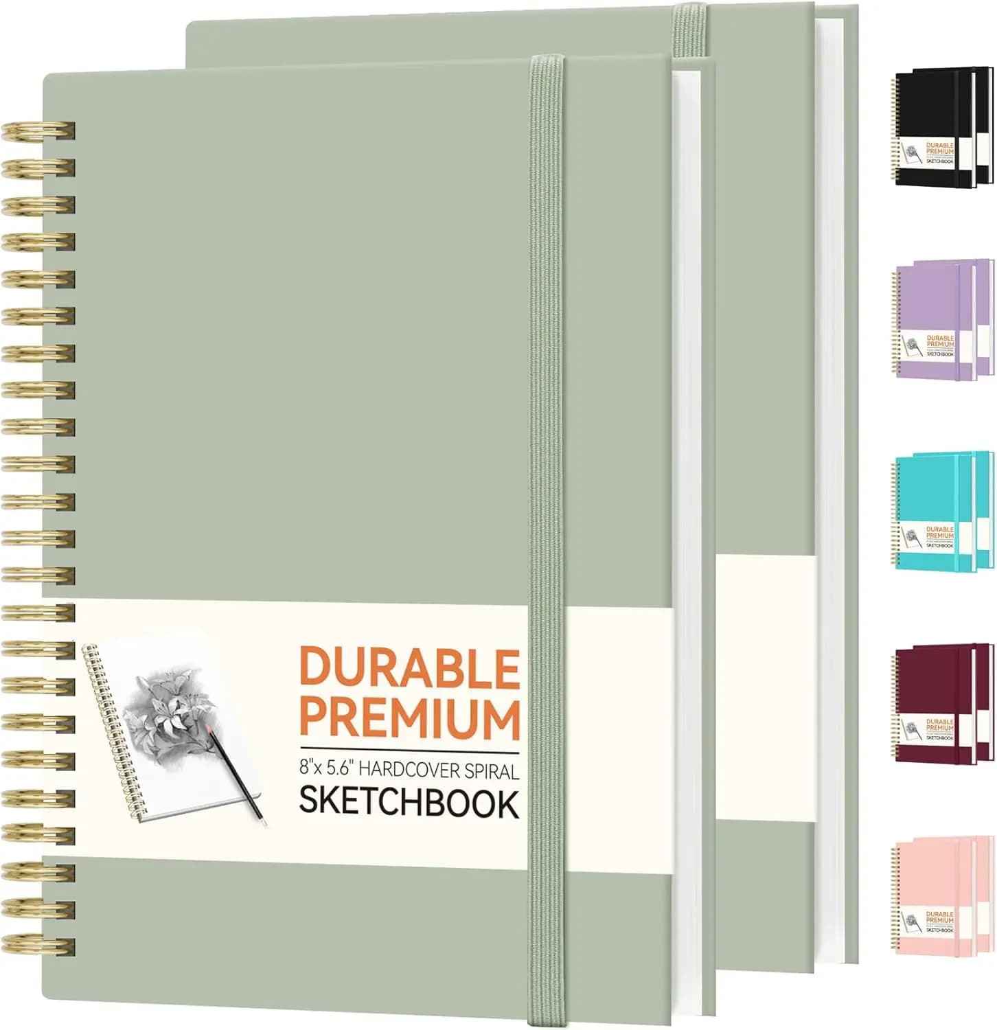 Blank Spiral Notebook 2 Pack, 8x5.6" Hardcover Sketch Book with 100GSM Thick Paper for Drawing and Journaling