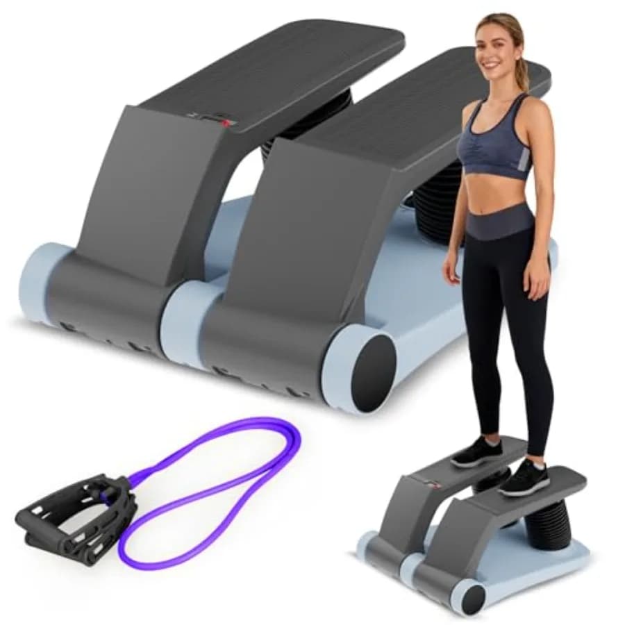 Stepper ad aria con bande di resistenza, monitor LCD e resistenza regolabile per allenamento cardio a casa