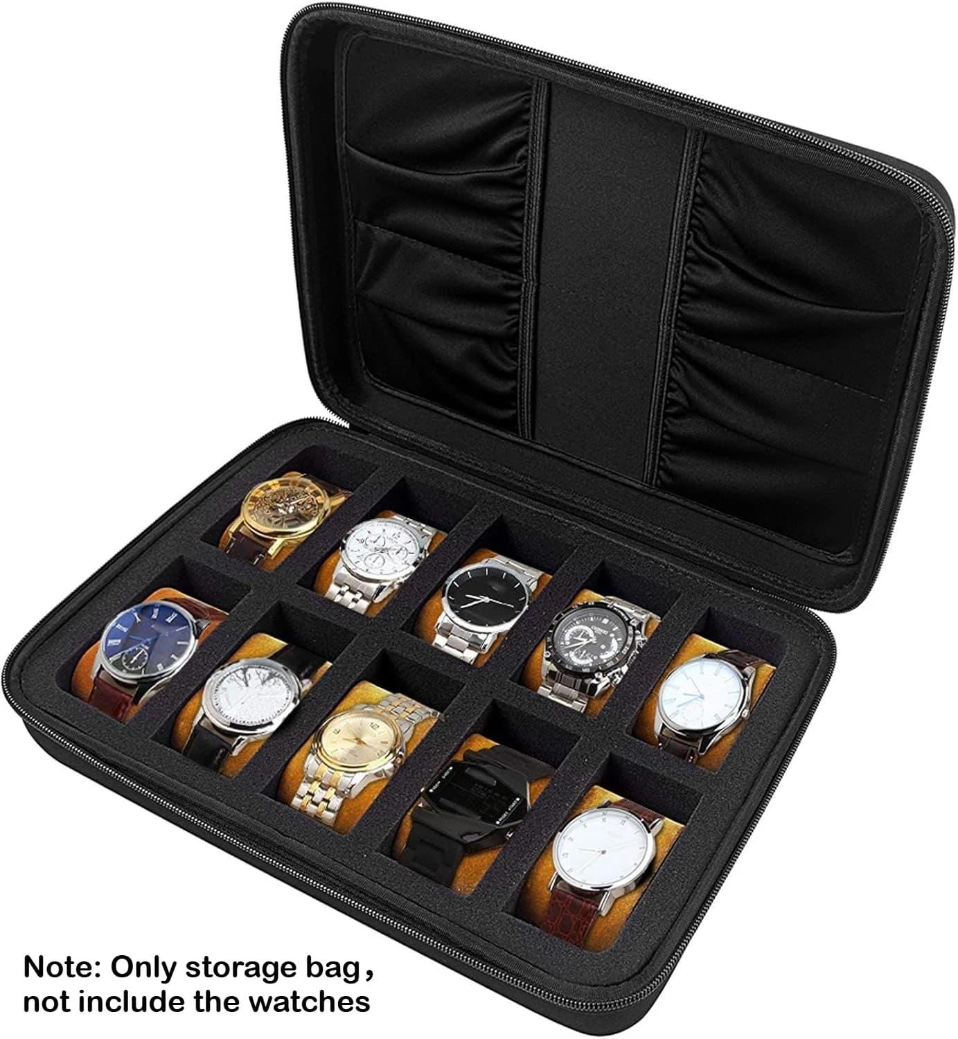 Scatola Porta Orologi con 10 Scomparti/Espositore per Orologi da Uomo, Adatto a Tutti gli Orologi fino a 42mm con 4 Tasche Extra (Solo Scatola)