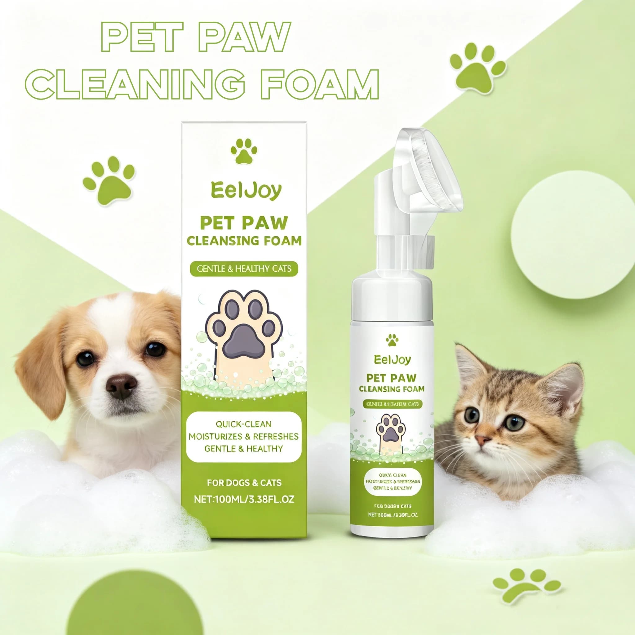 100ml Paw Cleaner Foam Dog And Cat Claw Cleaner Deodorizing Waterless Pet Shampoo With Soft Brush Rinse-Free Cat Paw Cleansers