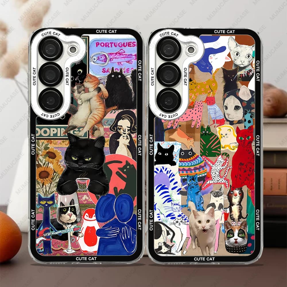 Custodia per telefono con collage di gatti carino e divertente per Samsung Galaxy S25 S20 S21 S22 S23 S24 FE Plus Ultra A54 A53 A52 A34 5G TPU Cover