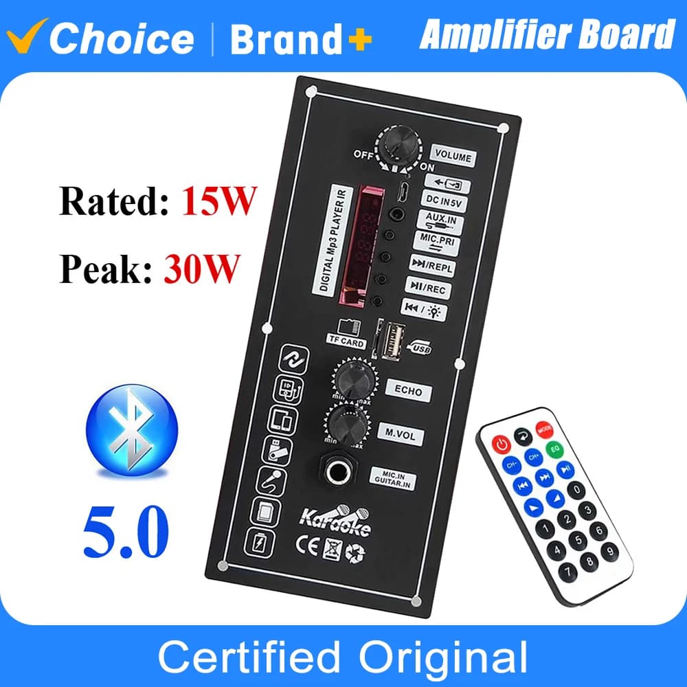 Scheda Amplificatore 3.7V 30W DC 5V con Decoder MP3 e Telecomando, Supporto Bluetooth AUX U-Disk MIC per Altoparlanti da 5-8 Pollici, Auto, Casa, Fai-da-Te