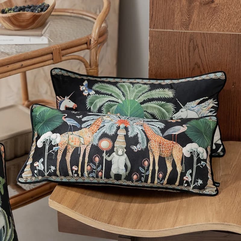 Jungle Animal Cushions Luxury Black Velvet Cushion Chestnut Elephant Cushion Decorative Cushion for Sofa Chair Home Decorations