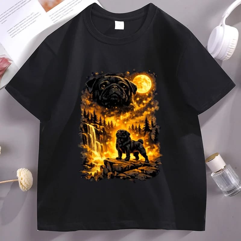Divertente maglietta con luna e cane mugolante per uomo e donna, t-shirt casual morbida per amanti dei cani, abbigliamento estivo comodo a maniche corte