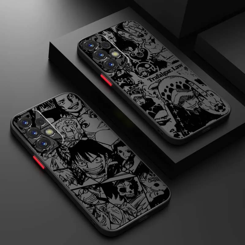 Custodia per telefono One Piece Black Line Cool per Samsung A50 A42 A34 A33 A32 A23 A04 A03 Note 20 10 9 8 5G Smerigliata Traslucida