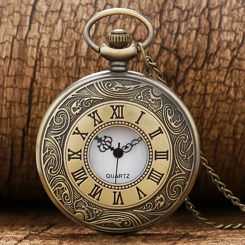 Vintage Bronze Necklace Pendant Quartz Pocket Watch, Birthday Jewelry Gift For Friends