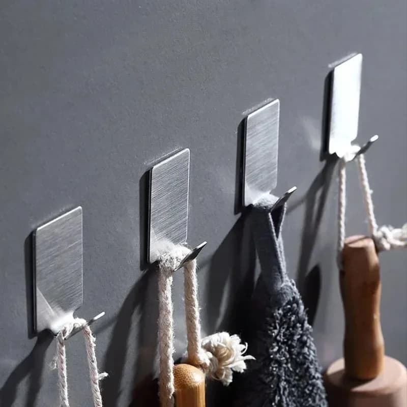 Self Adhesive Hook Stainless Steel Heavy Wall Hanger Hooks Bathroom Organizer Towel Rack Multi-purpose Kitchen Holder Shelf
