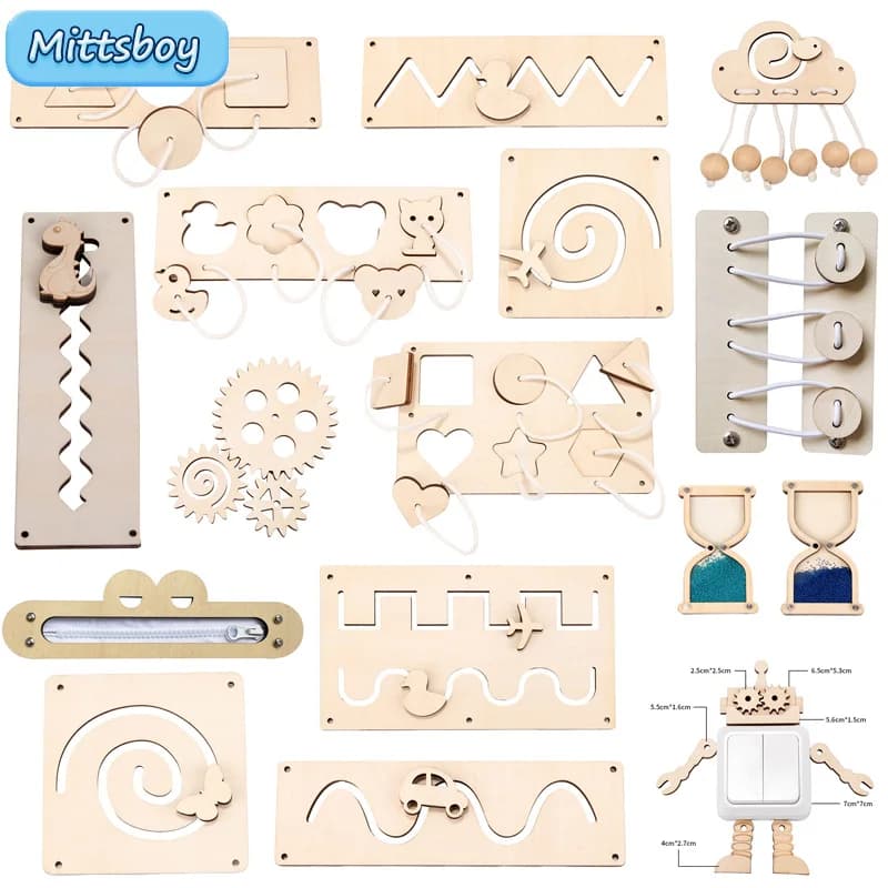 Bambino Montessori Occupato Bordo FAI DA TE Elementi In Legno Parti Accessori per I Bambini Educazione Del Bambino Clessidra Labirinto di Scarpe Gearsbrain gioco Giocattolo