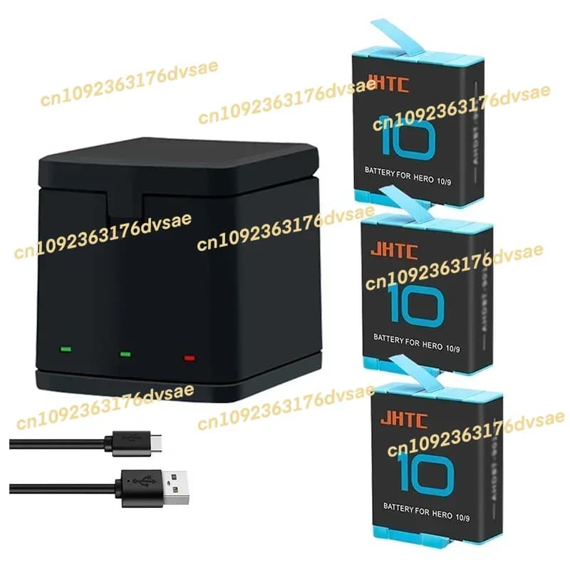 2025JHTC Batteria da 1800 mAh per Gopro Hero 9 Caricabatterie nero per Gopro Hero 10 11 12 Accessori per fotocamere sportive