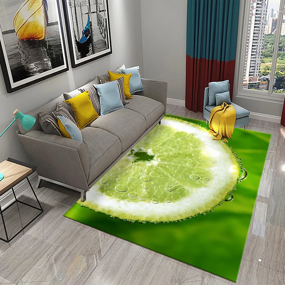Tappeto giallo e verde al limone, motivo frutta fresca, zerbino, bagno, cucina, tappeto antiscivolo, camera da letto, soggiorno, arredamento, tappeti