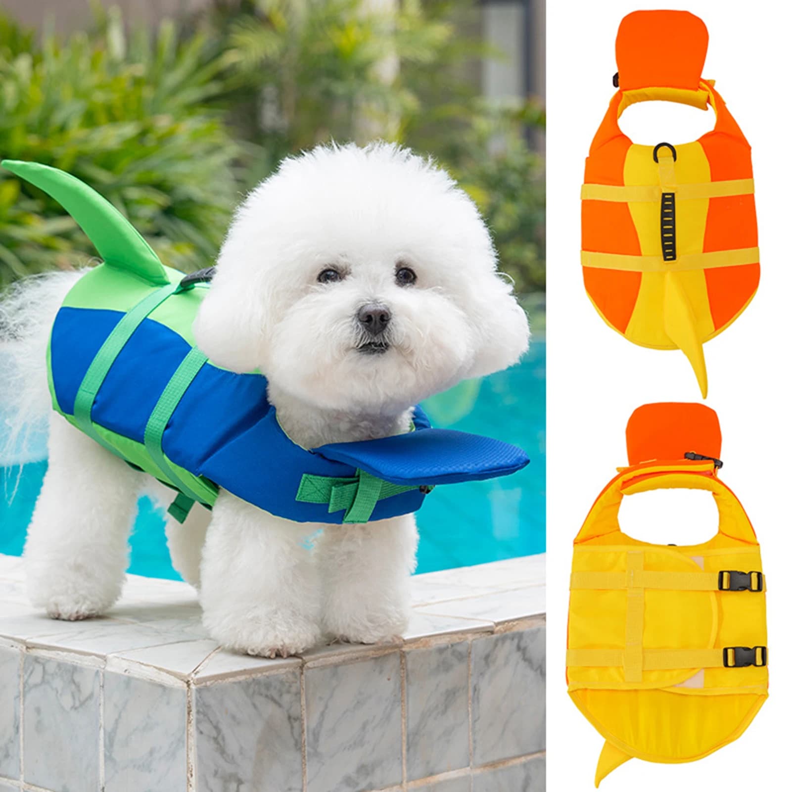 Cute Sharks Dog Life Jackets Safety Buoyancys Float Coat Adjustable With Rescue-Handle For Pool Beach For Small Medium Large Dog