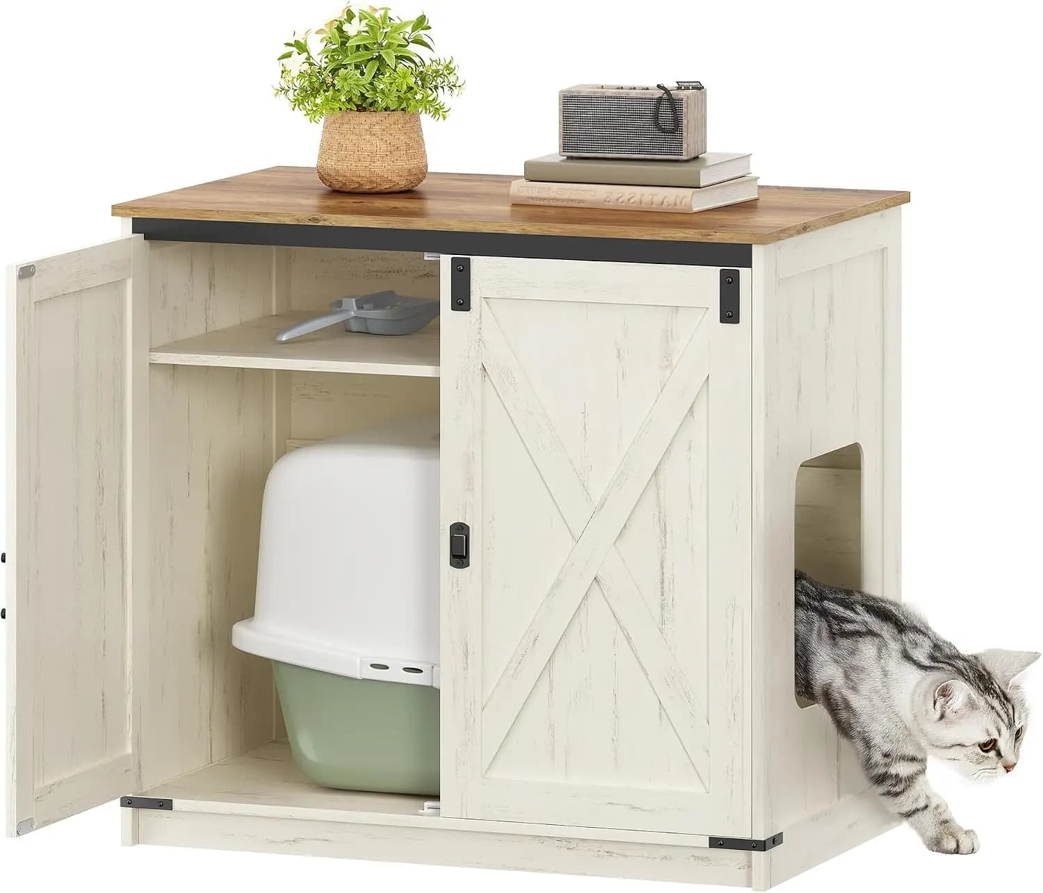 Hidden Tall Cat Litter Box Enclosure Furniture Cabinet