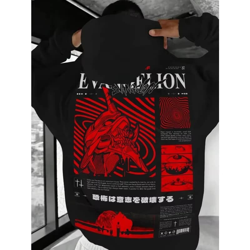Felpa con Cappuccio Stampata Evangelion Anime Eva 2026, Unisex, Stile Sportivo Harajuku Y2K