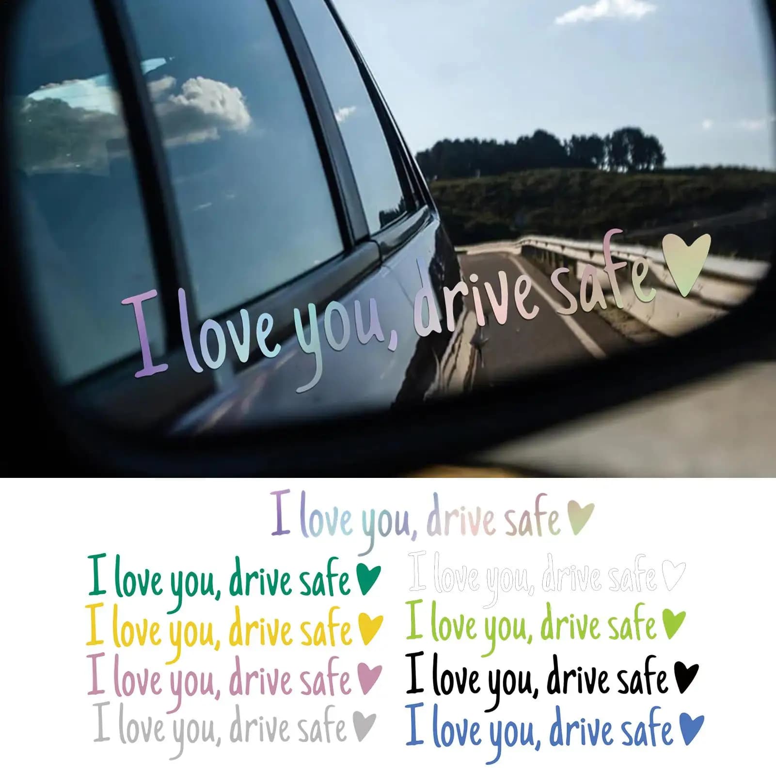 Rearview Mirror Decal Mirror Stickers for Cars I Love You Drive Safe Emblem Labels for Truck Bumper Vehicles Exterior Decor