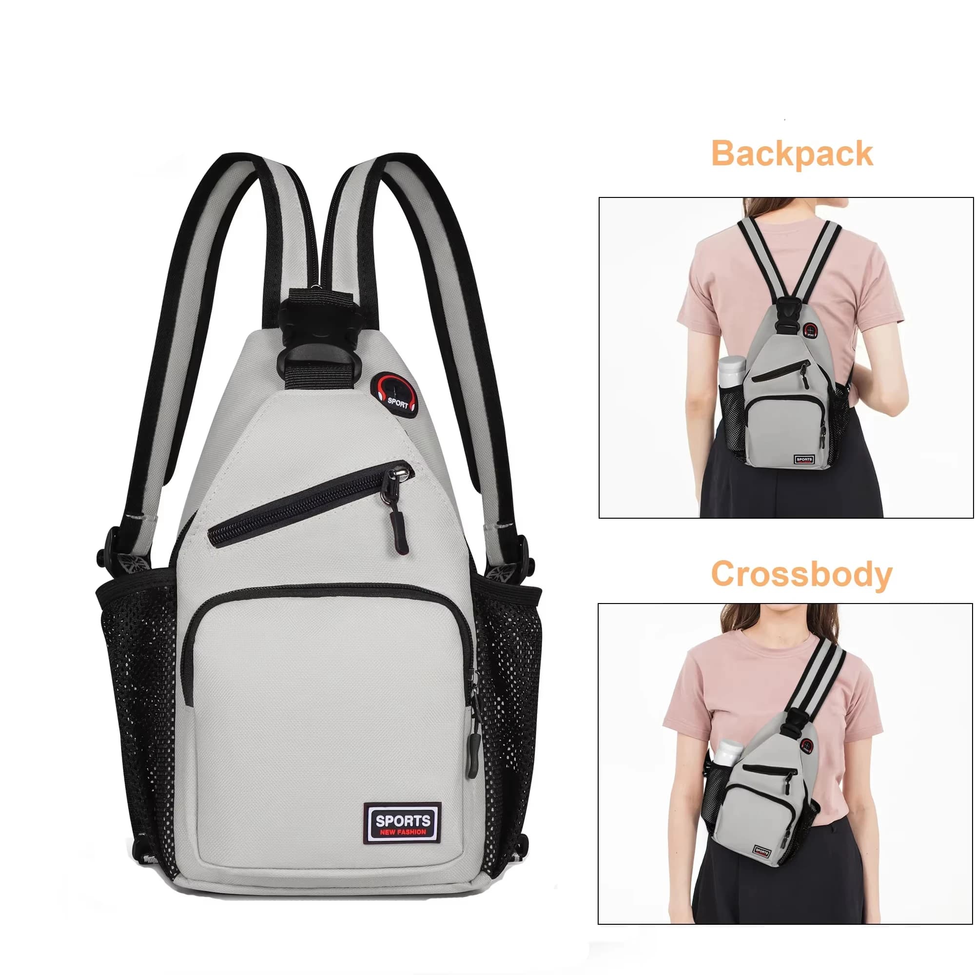 Oxford Chest Bag Men Women Crossbody Sling Bag Anti-Theft Small Travel Shoulder Bag with Earphone Hole Casual Sport Messenger Pa