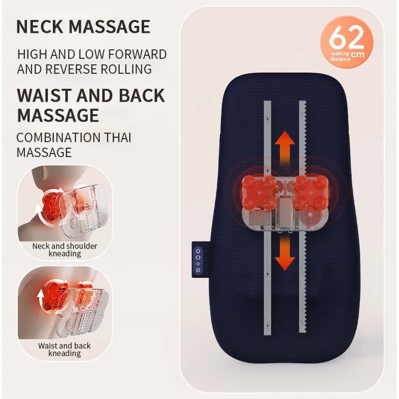 Cuscino Massaggiante Elettrico per Spalle, Collo, Schiena e Vita con Terapia a Compressione Calda e Impastamento - Nuovo Design Ergonomico