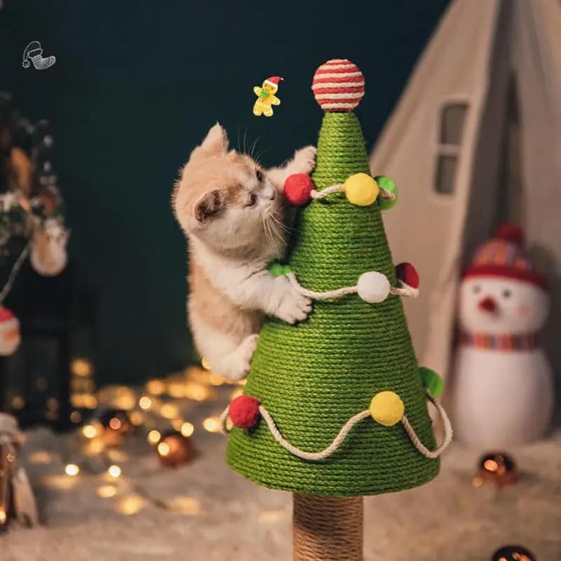 Tiragraffi per gatti per albero di Natale Tiragraffi per gatti dei cartoni animati Ornamenti per alberi estetici Tiragraffi per gatti in sisal naturale per gattini