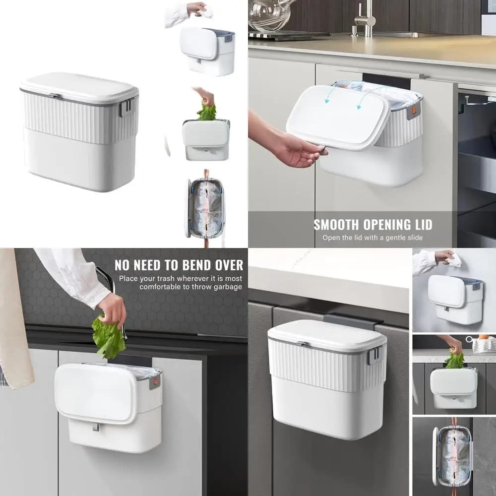 Cestino per compost sospeso da 1,8 galloni con coperchio, pattumiera da 7 litri a parete per cucina, piccolo armadio o bagno