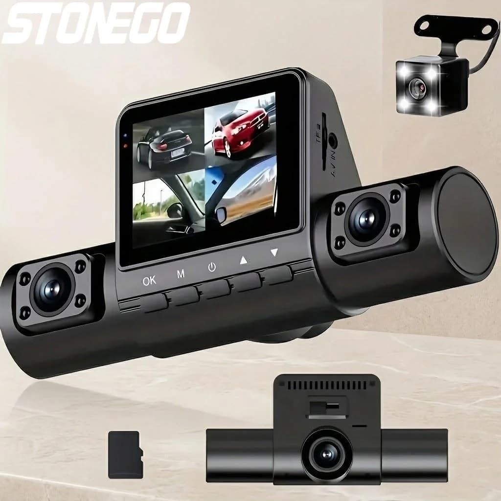 Dash Cam 1080P Full HD a 4 Obiettivi con Angolo Ampio, Registrazione in Loop, Schermo IPS e Supporto per Laptop