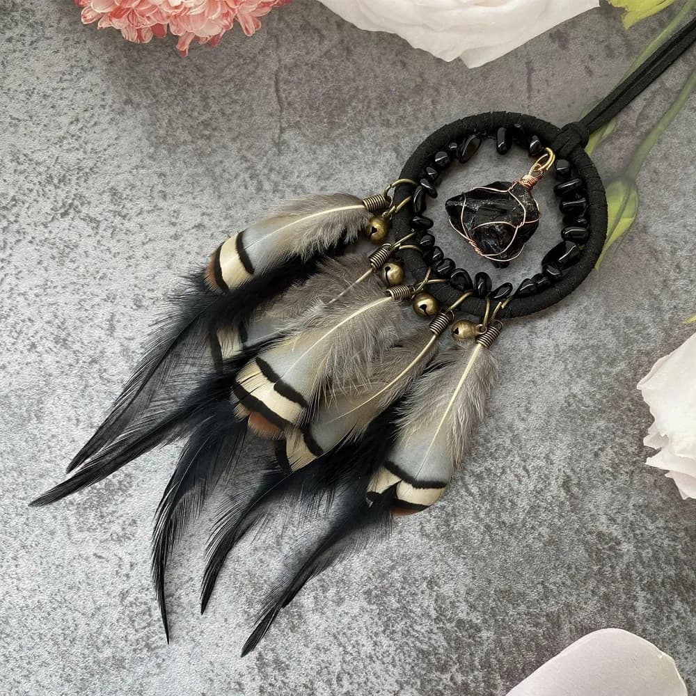 Ethnic Car Pendant Dreamcatchers Car Hangers Tassels Stone Bells Rearview Mirror Decor Dream Catcher for Car Interior